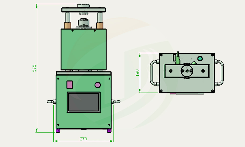 Front view and top view of the TOB-DF-160 with dimension callouts