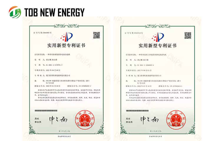 TOB NEW ENERGY heeft een aantal nieuwe patentcertificaten gekregen